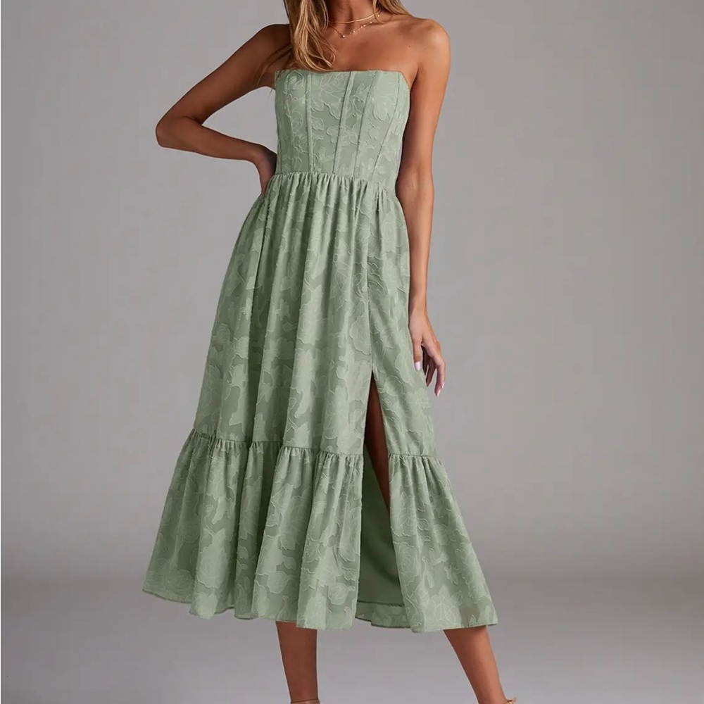 Azazie Delphina A-Line Strapless Floral Burnout Convertible Dress